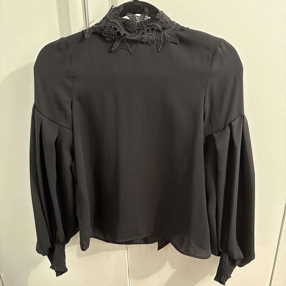 Zara Black Lace Collar Long Sleeve Blouse